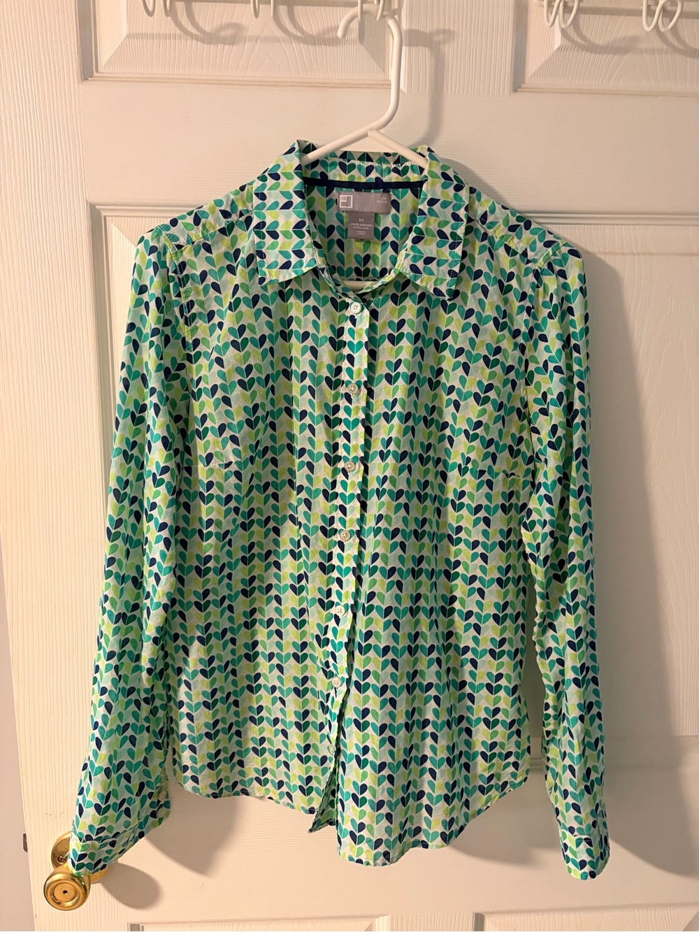 jcpenney Green and Blue Heart-Leaf Print Button-Down Shirt
